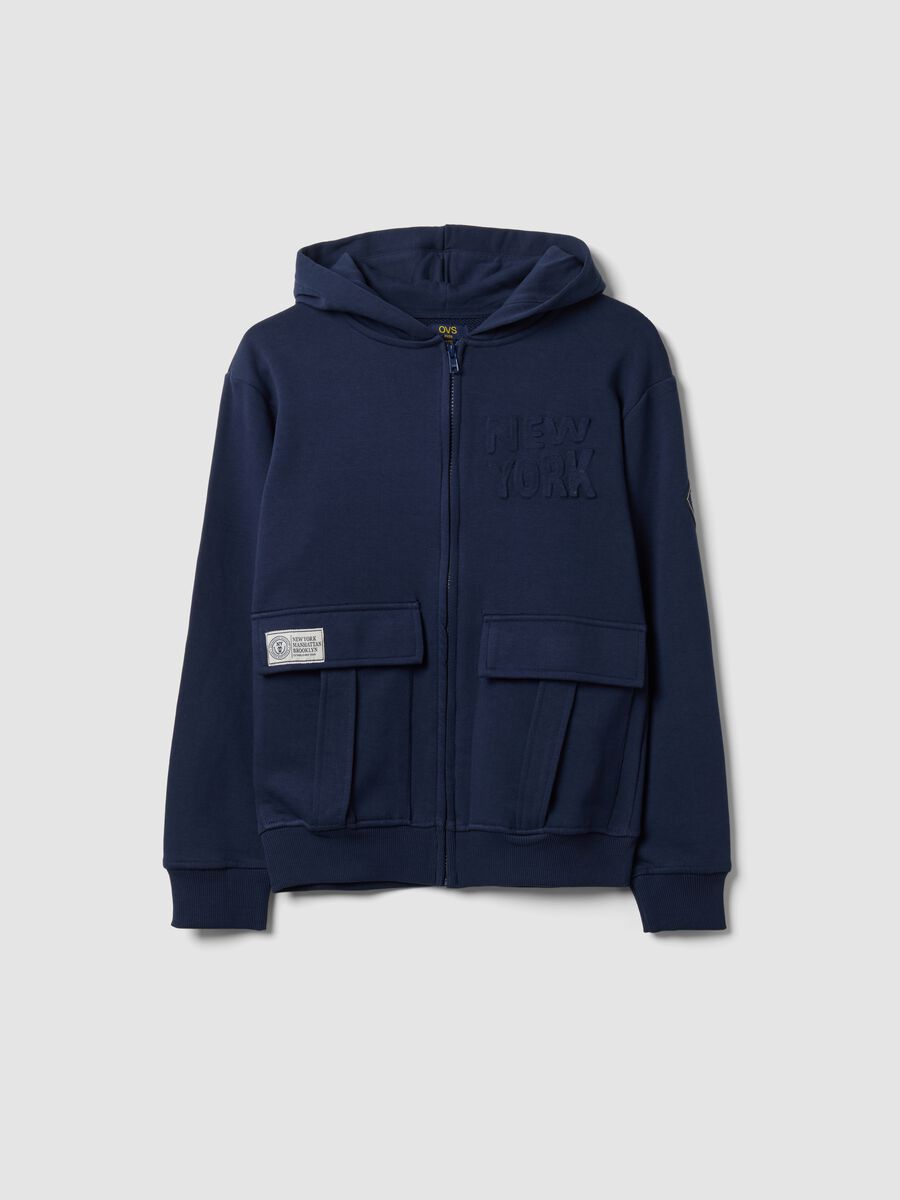 Blue pure cotton hoodie with crew neck_0