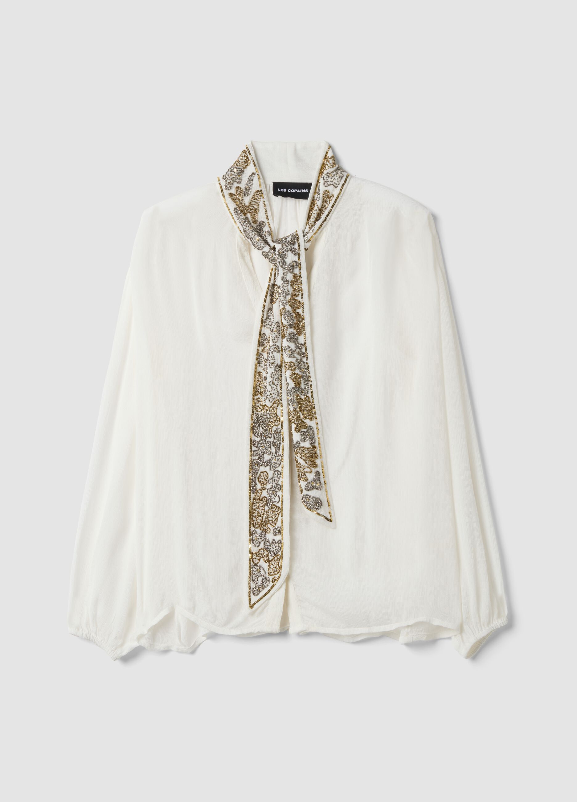 White pure-viscose shirt with embroidered collar