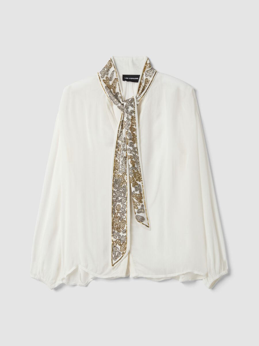 White pure-viscose shirt with embroidered collar_0