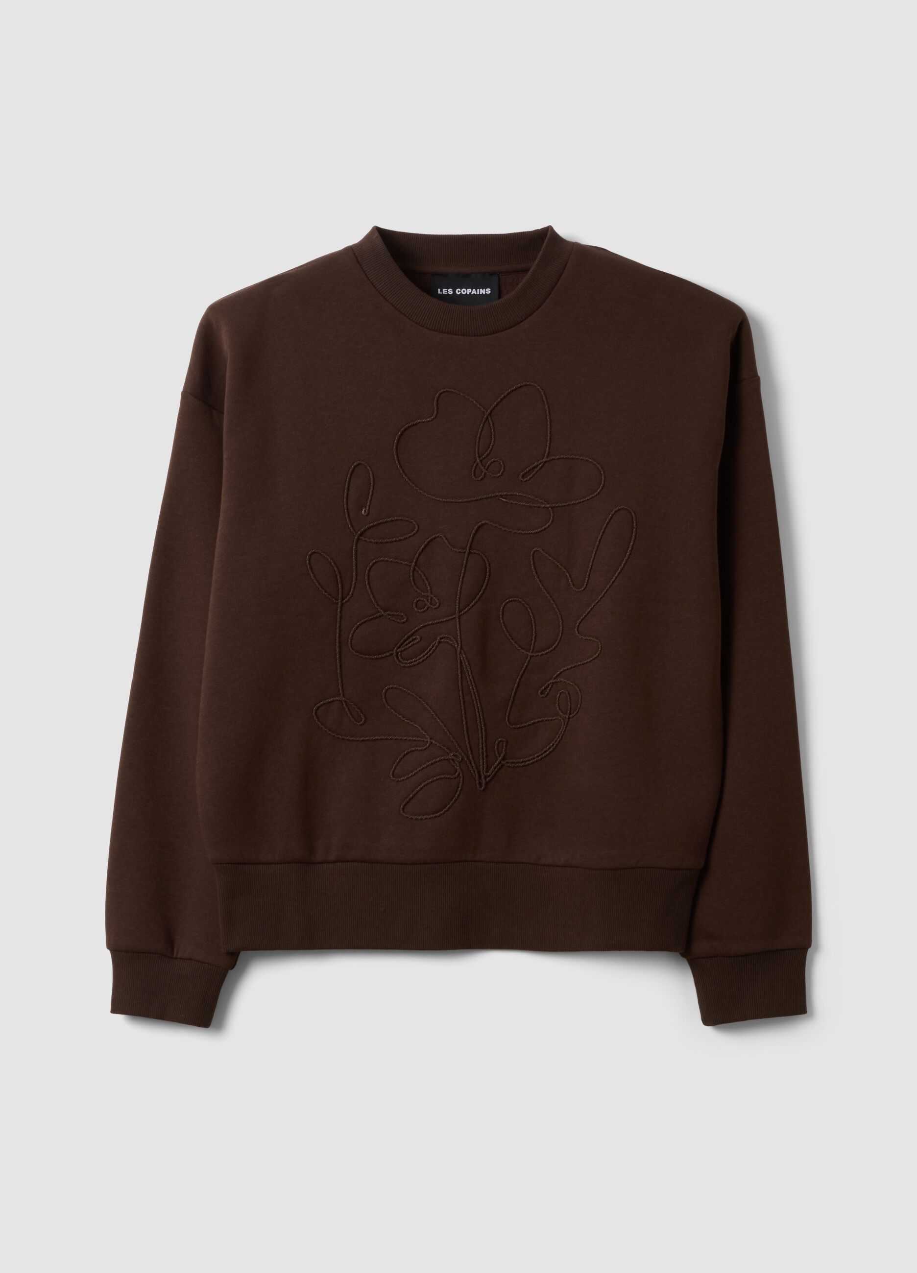 Brown cotton-blend crew-neck sweatshirt, regular fit