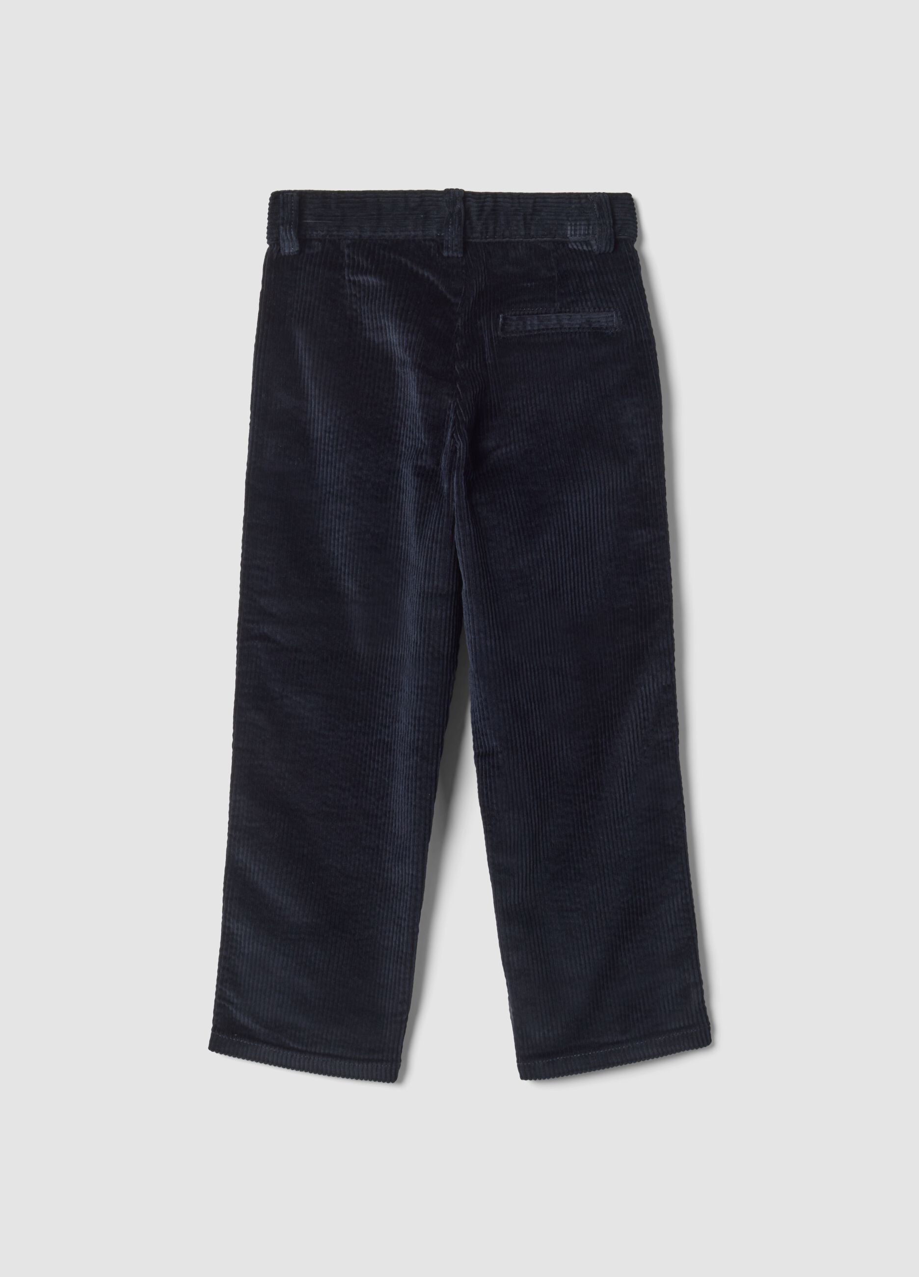 Navy ribbed stretch-cotton chino trousers, regular fit