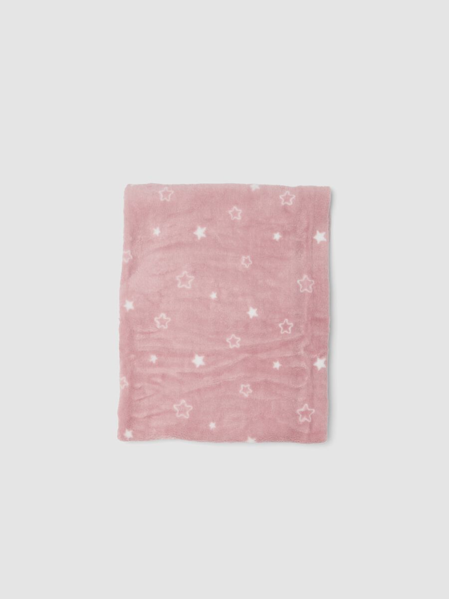 Pink star-print cot blanket with faux-fur feel_2