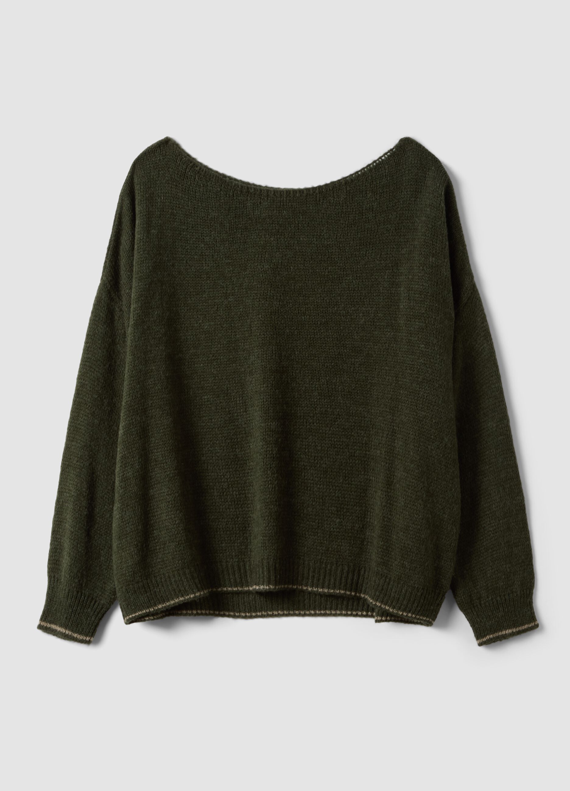 Green regular-fit wool-blend jumper with contrast trim
