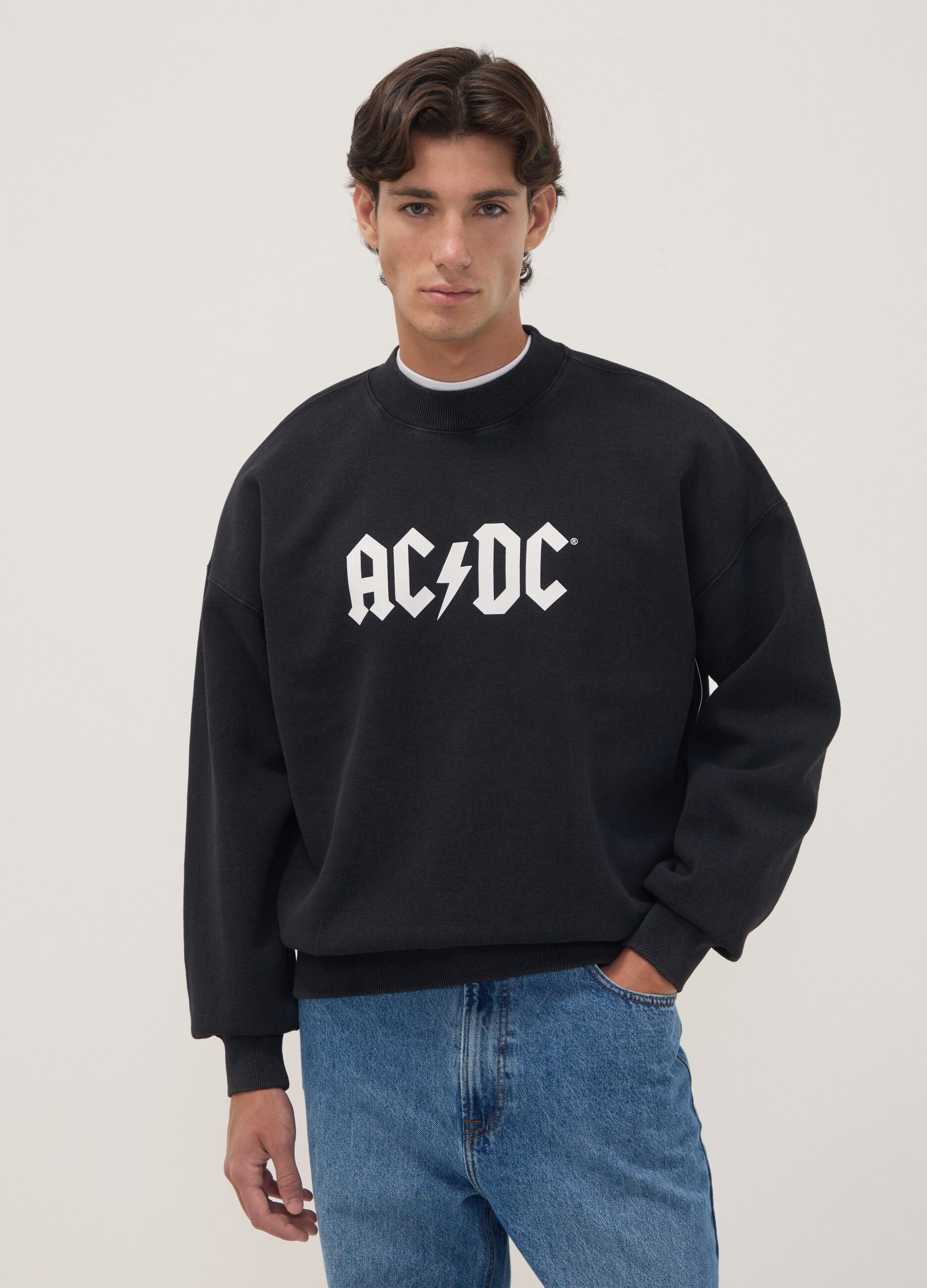 Black cotton-blend AC/DC printed sweatshirt