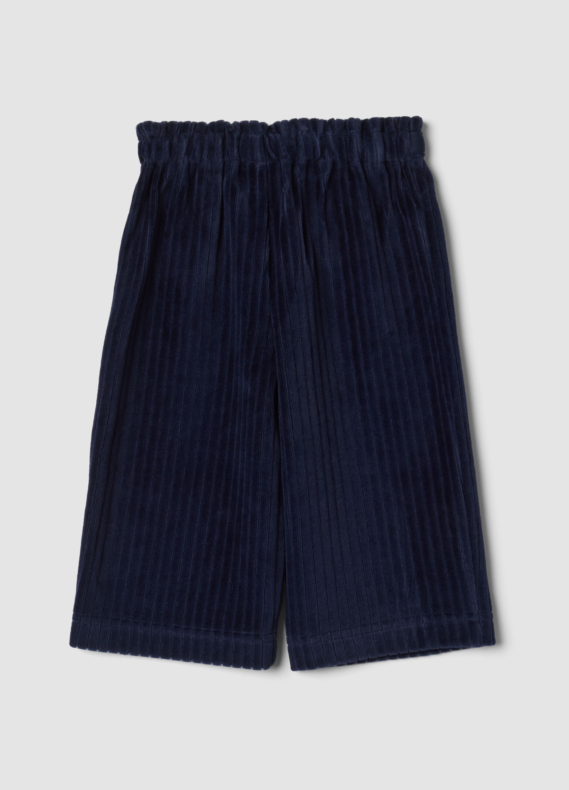 Blue ribbed cotton-blend trousers