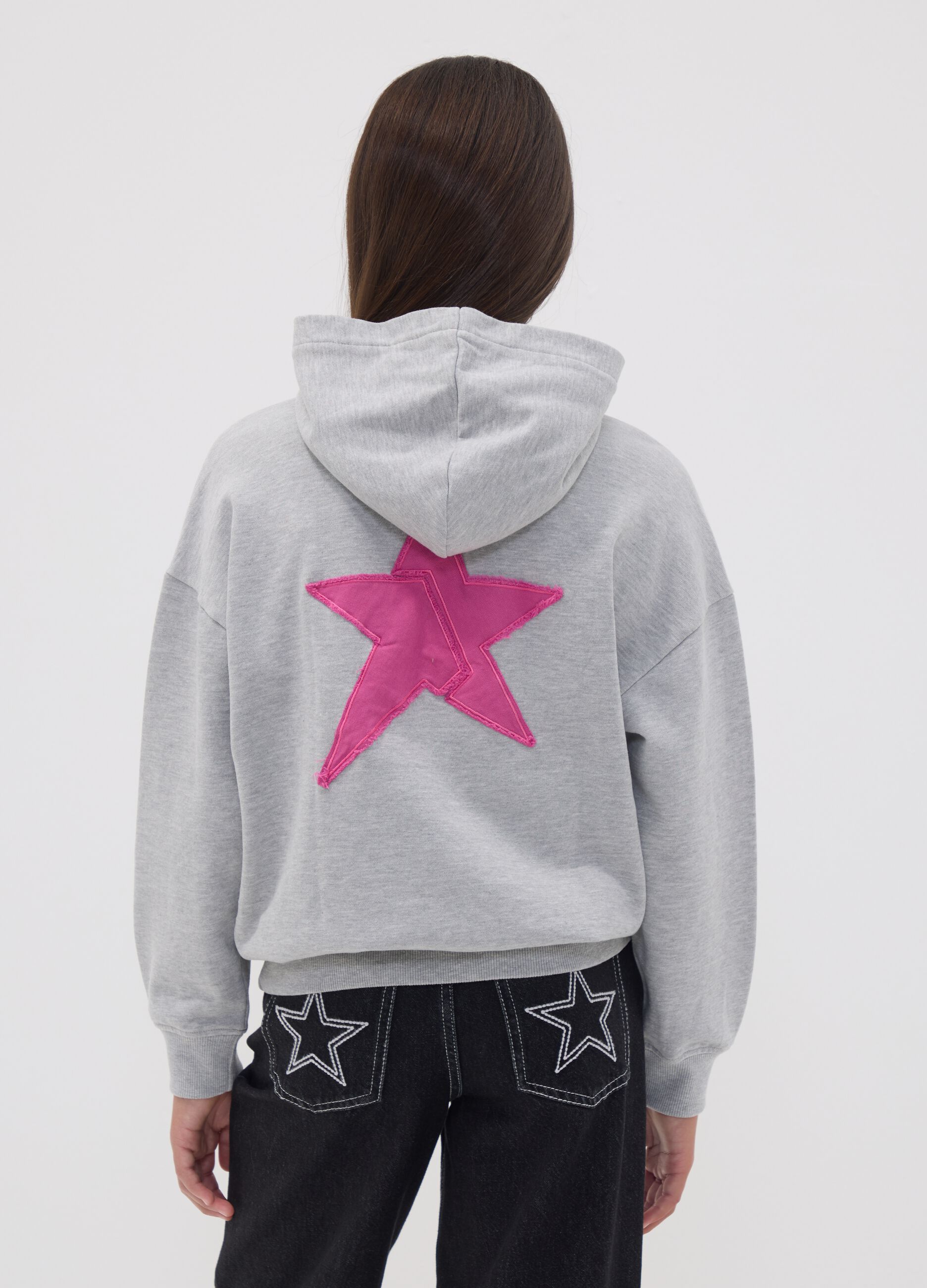 Grey oversized hooded sweatshirt in cotton blend with &ldquo;Sorry&rdquo; embroidery for girls