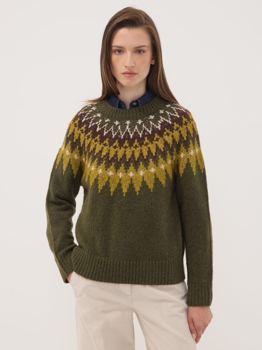 Maglia verde jacquard girocollo_0