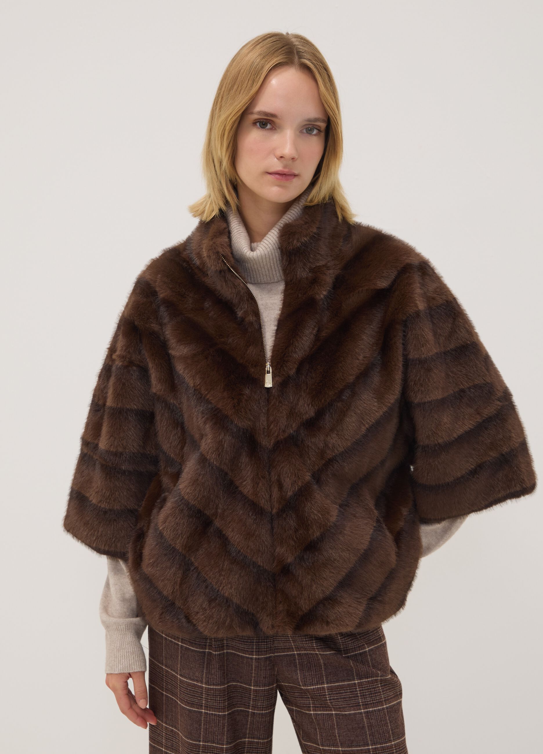 Brown regular-fit coat with zip