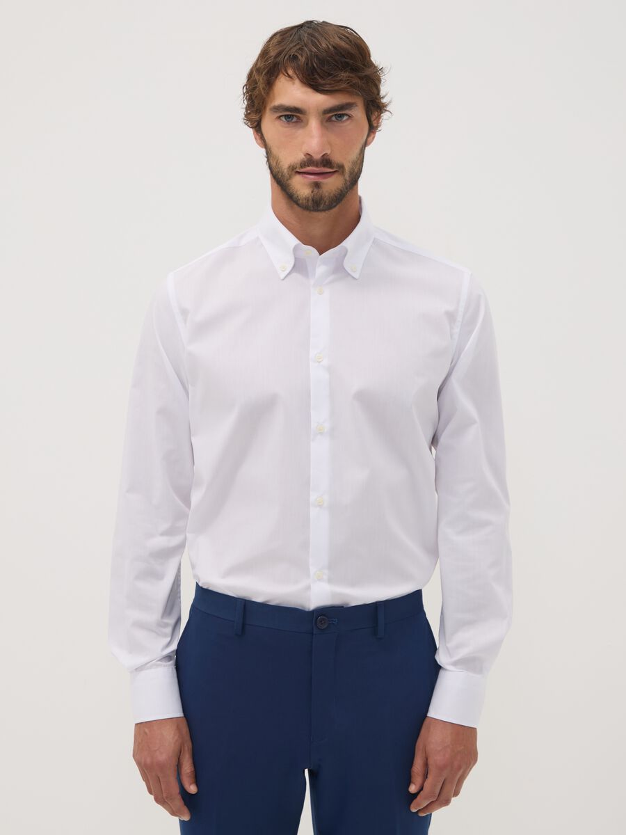White button-down slim-fit long-sleeve Easy Iron shirt_0