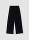 Pantaloni neri wide leg in tessuto velour elasticizzato_4