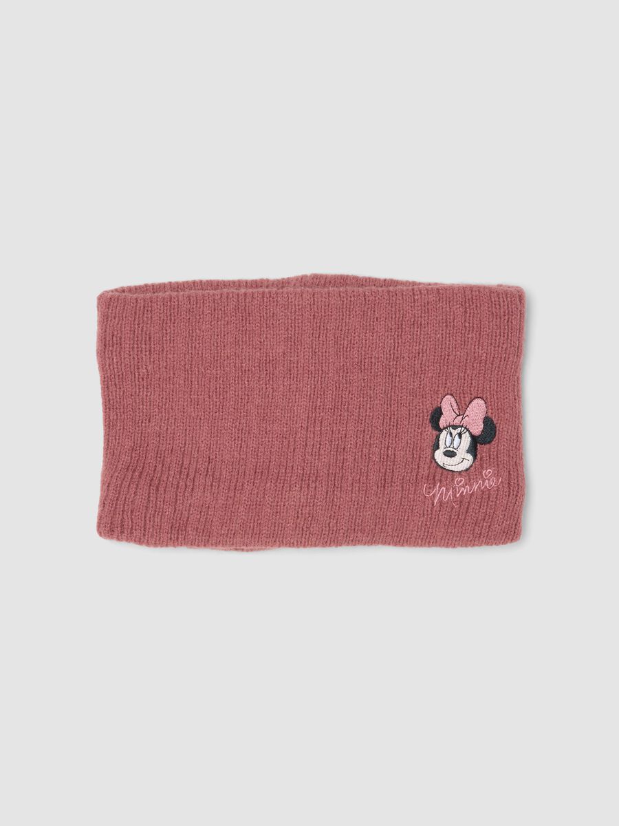 Pink knitted neck warmer with Minnie embroidery_0
