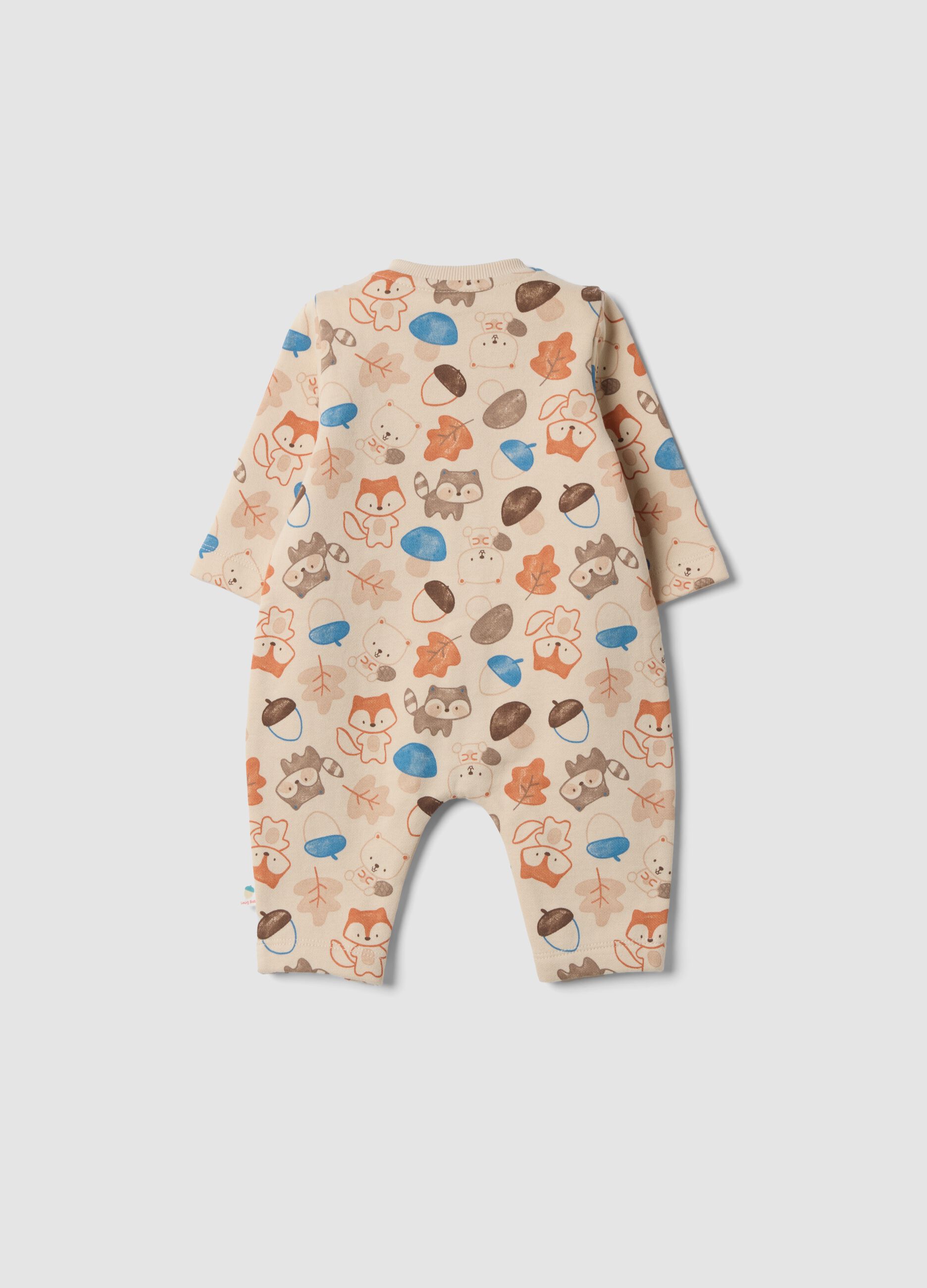 Tutina beige in puro cotone organico con stampa animali
