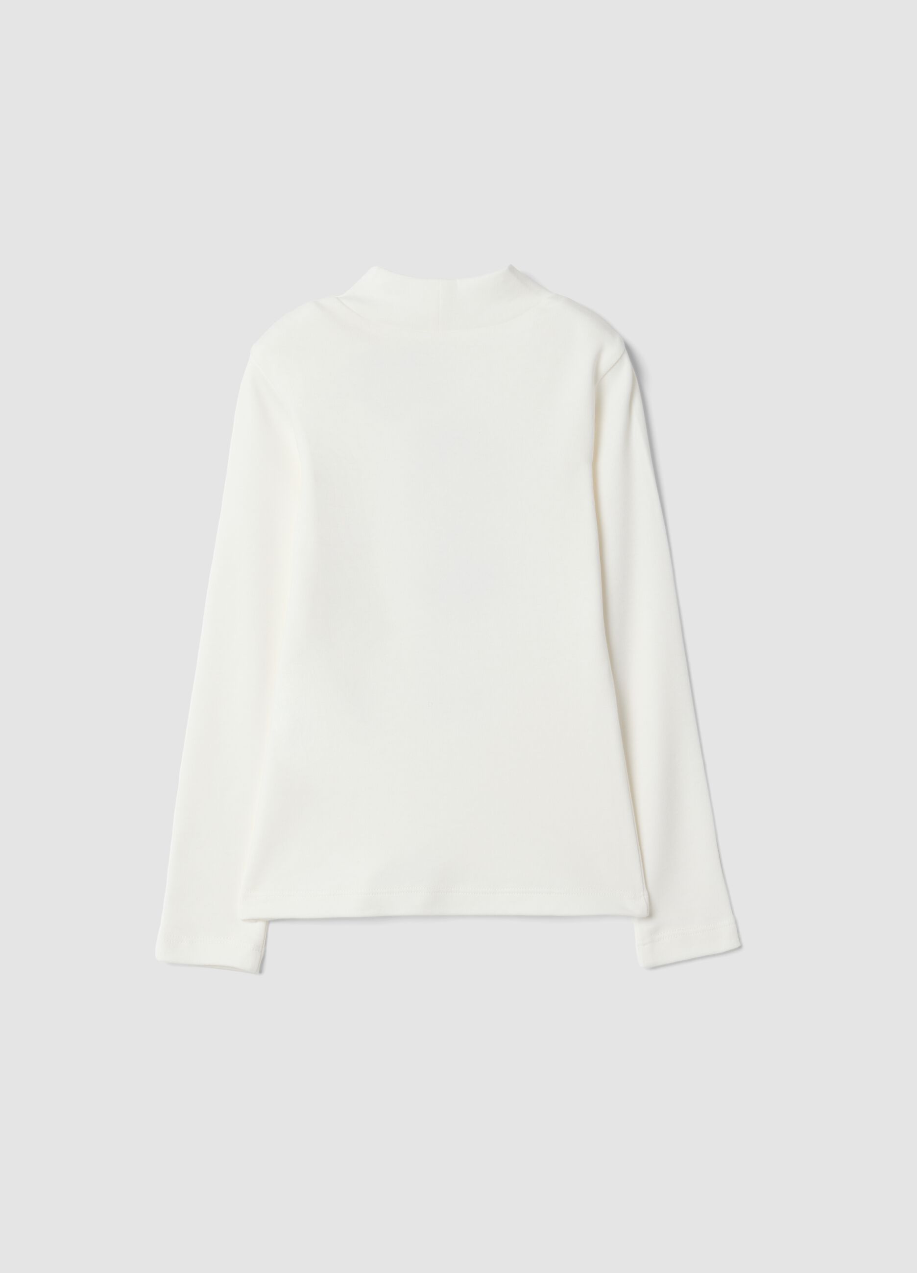 T-shirt bianca con collo rialzato in puro cotone organico con stampa