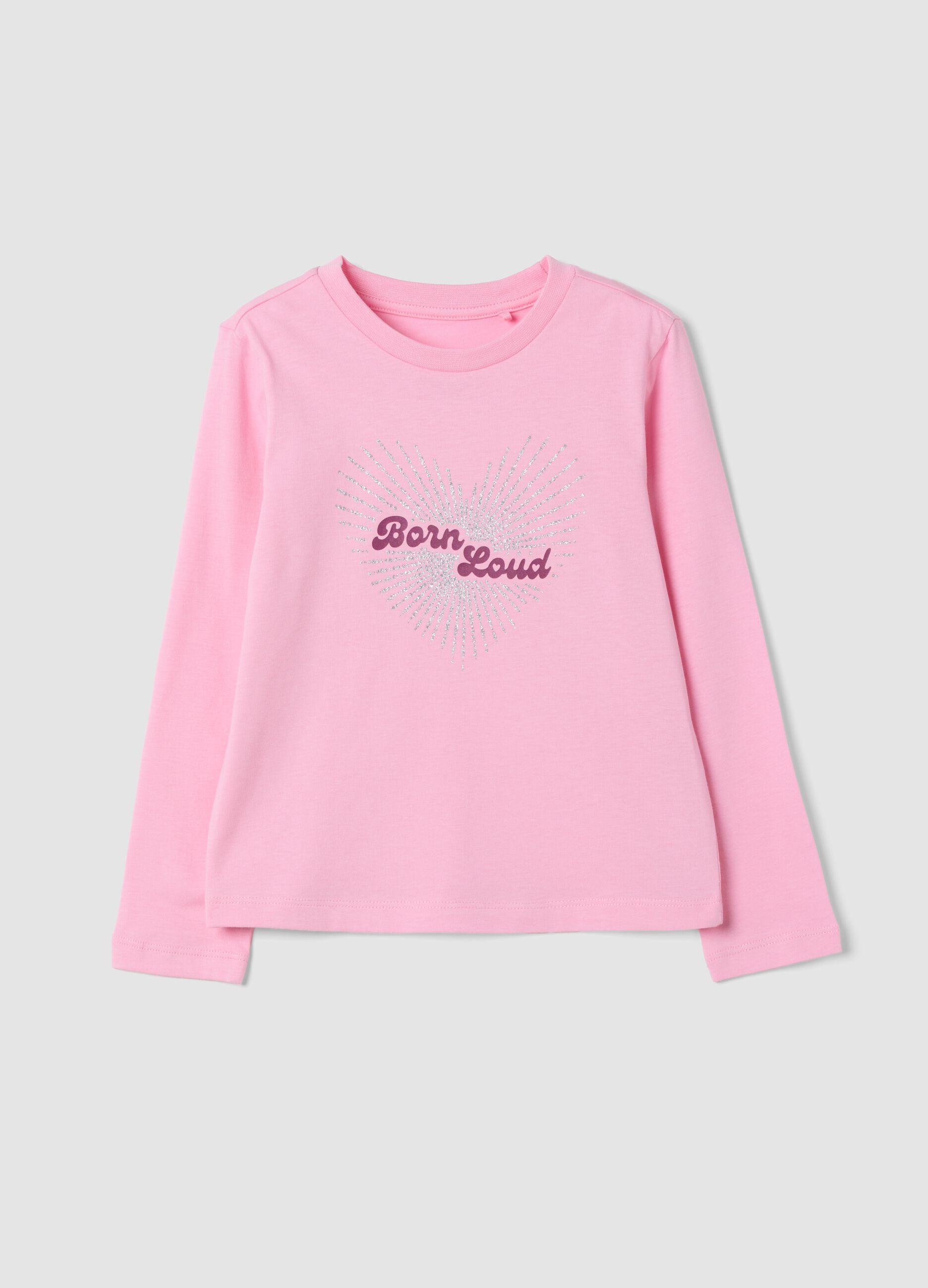 Pink crew-neck T-shirt in 100% organic cotton