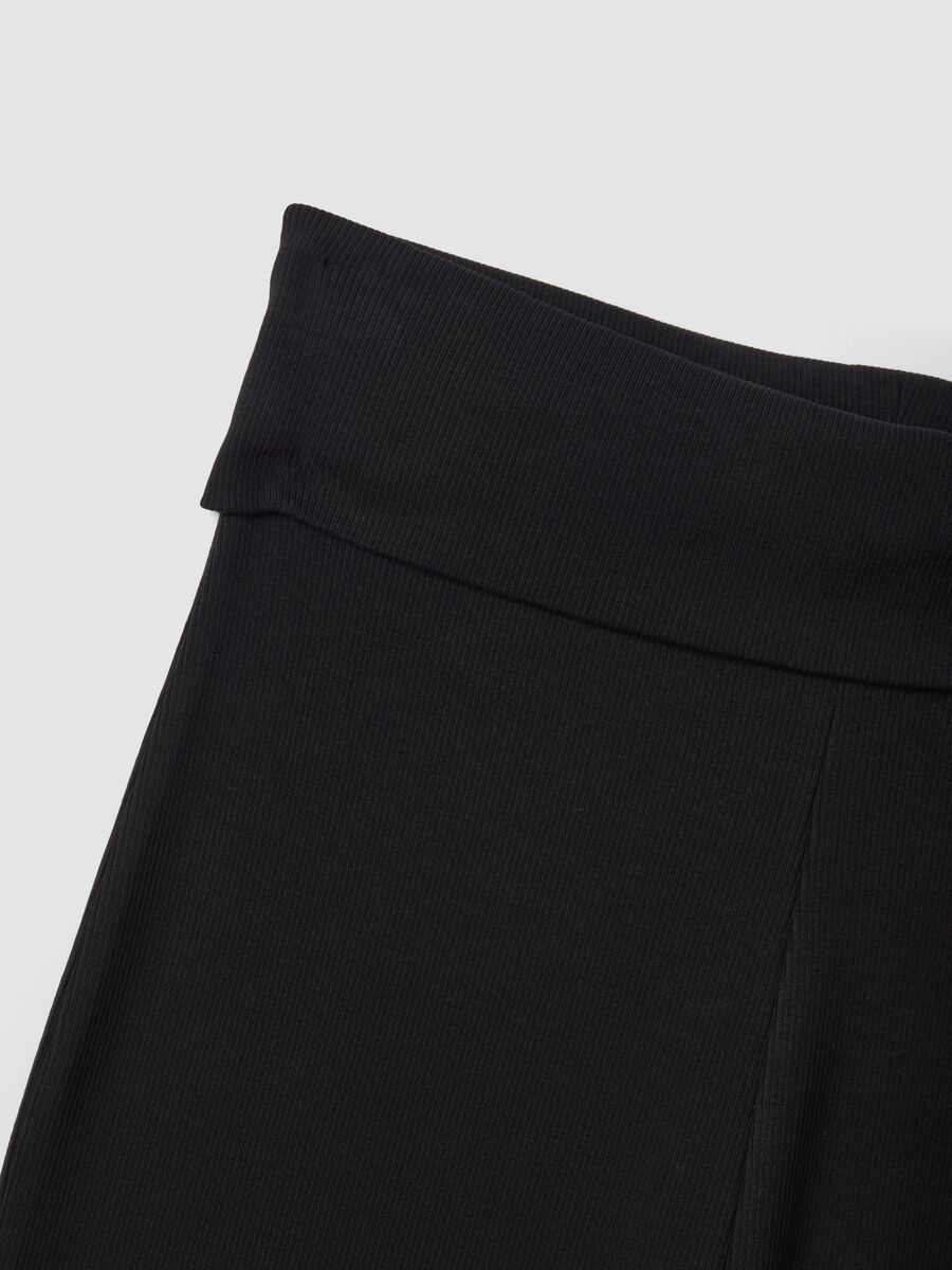 Black ribbed pure cotton flare leggings_1