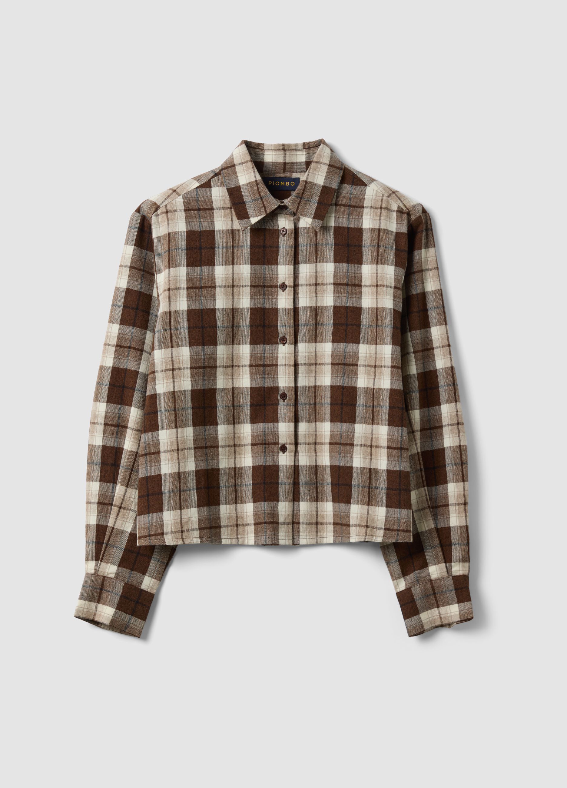 Camicia marrone a quadri in flanella di puro cotone regular fit