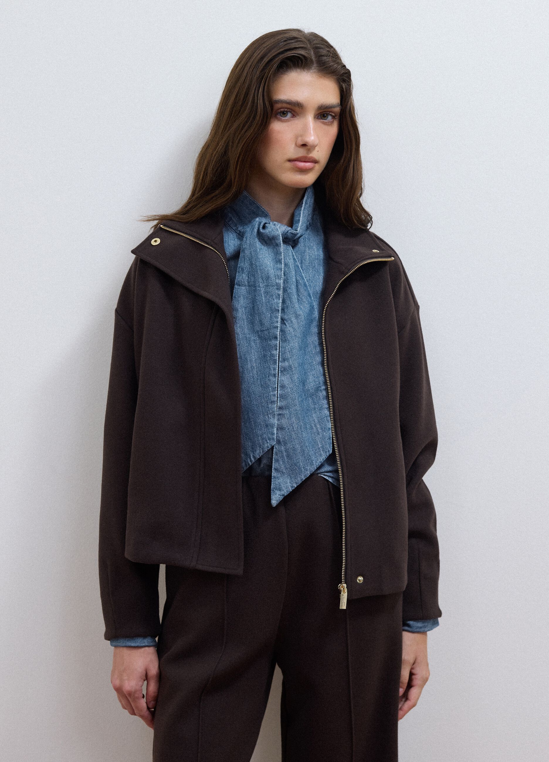 Giacca marrone in misto viscosa regular fit