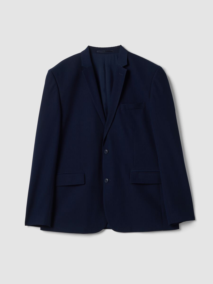 Blue slim-fit lined blazer with classic lapels_0