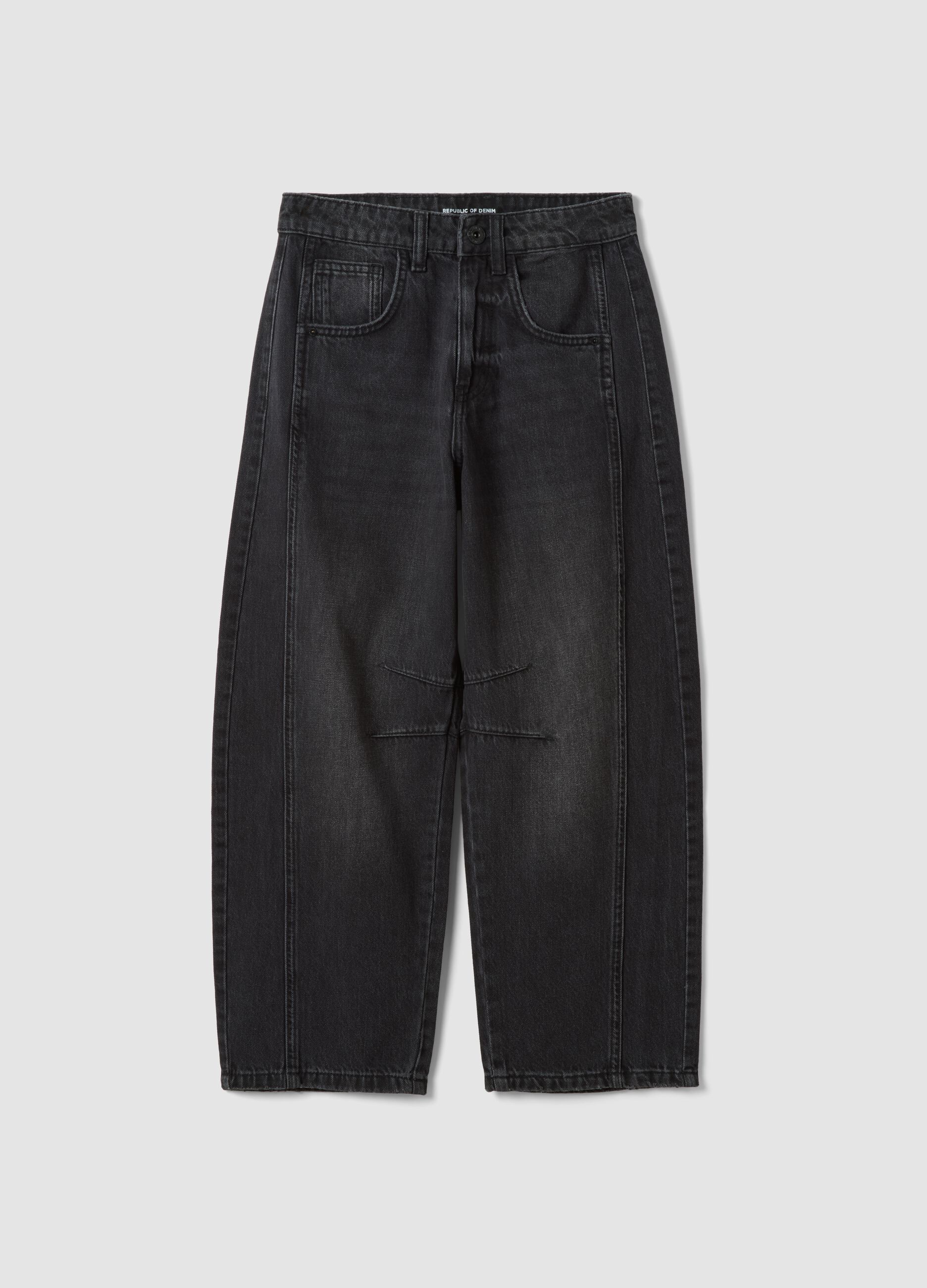 Black pure cotton barrel-fit jeans