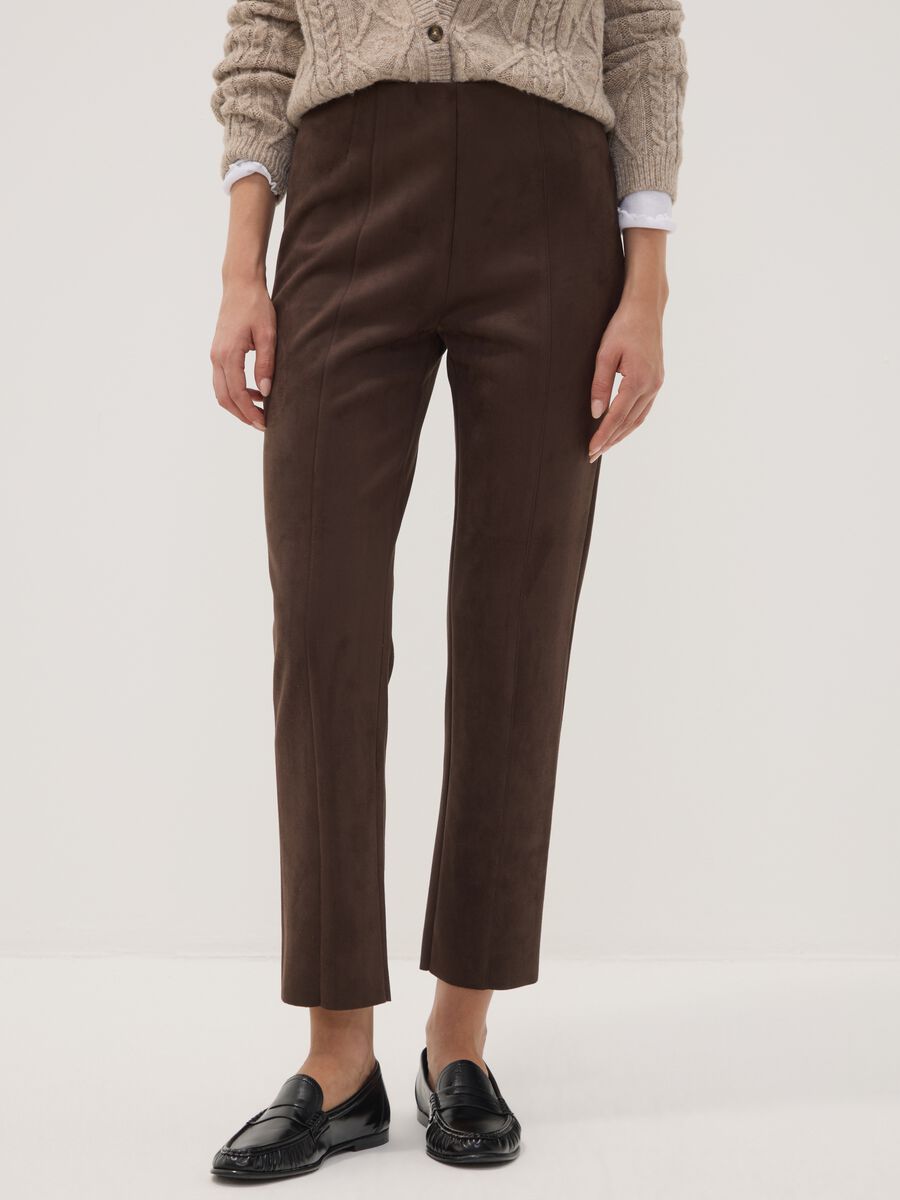 Leggings marroni in tessuto elasticizzato slim fit_1