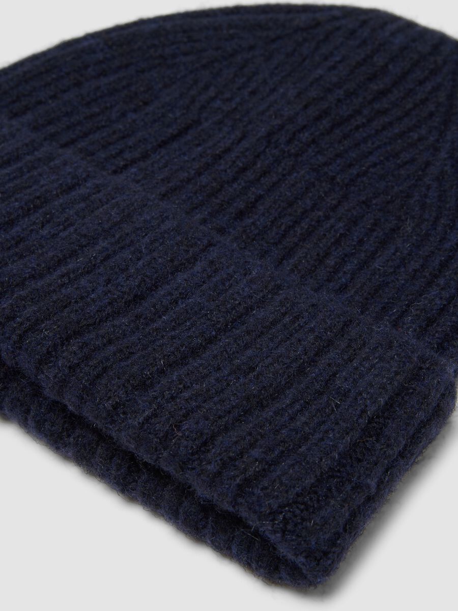 Navy blue ribbed stretch wool beanie_1
