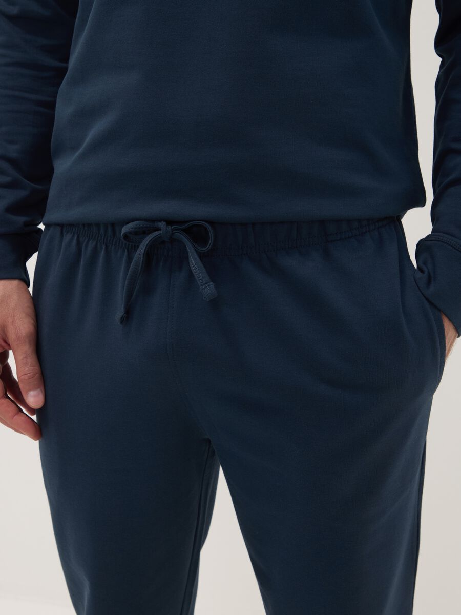 Blue pure cotton pyjamas with Henley neckline_2