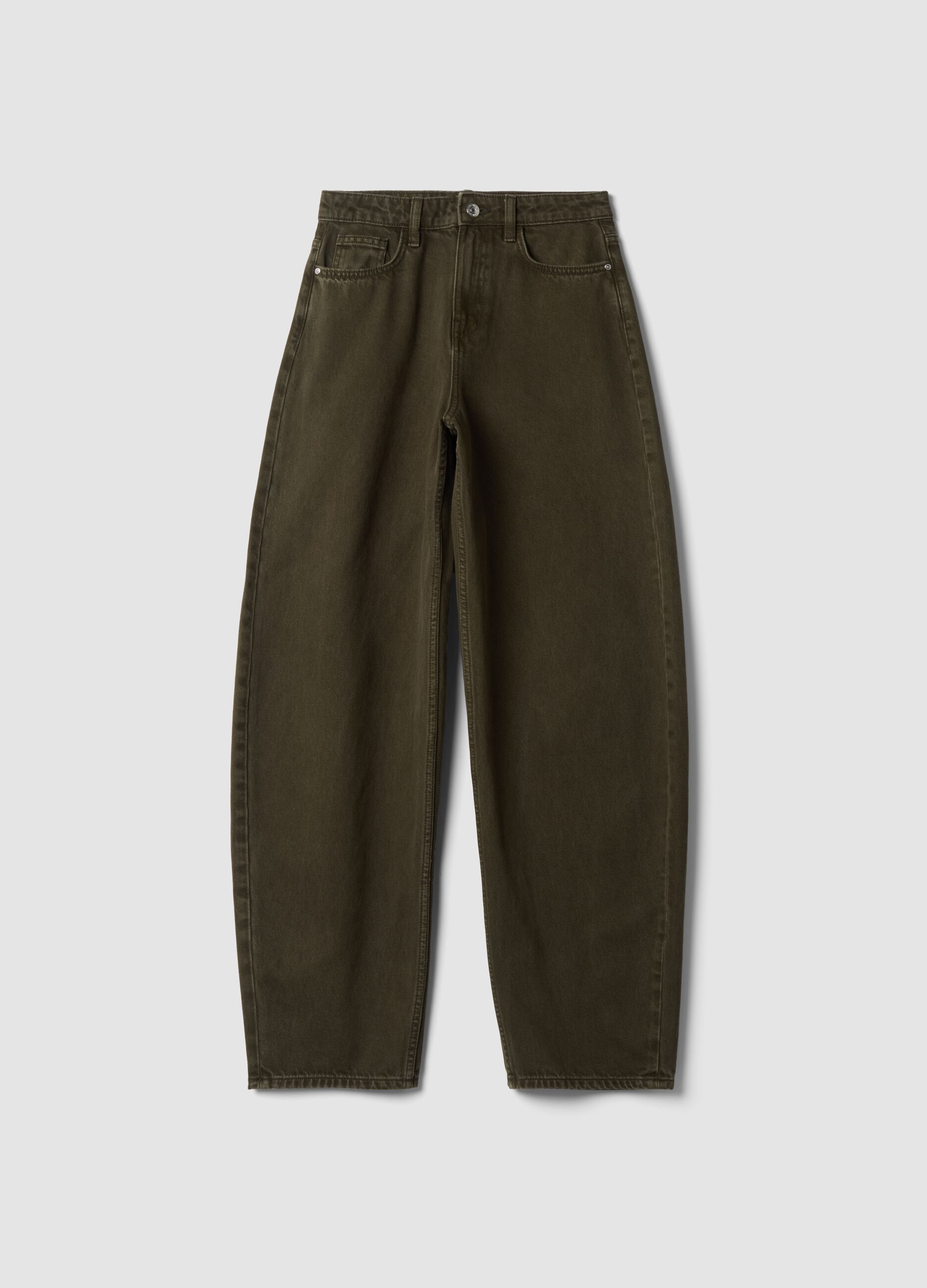 Green pure cotton barrel-fit jeans