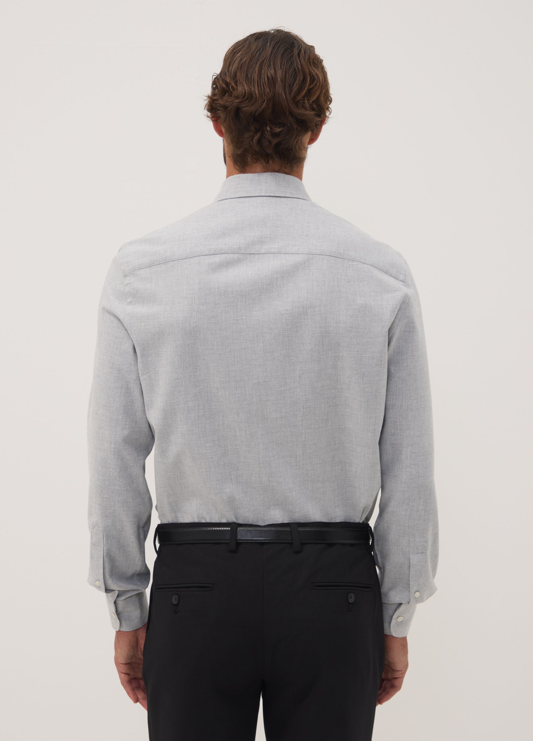 Grey pure cotton twill shirt, regular fit
