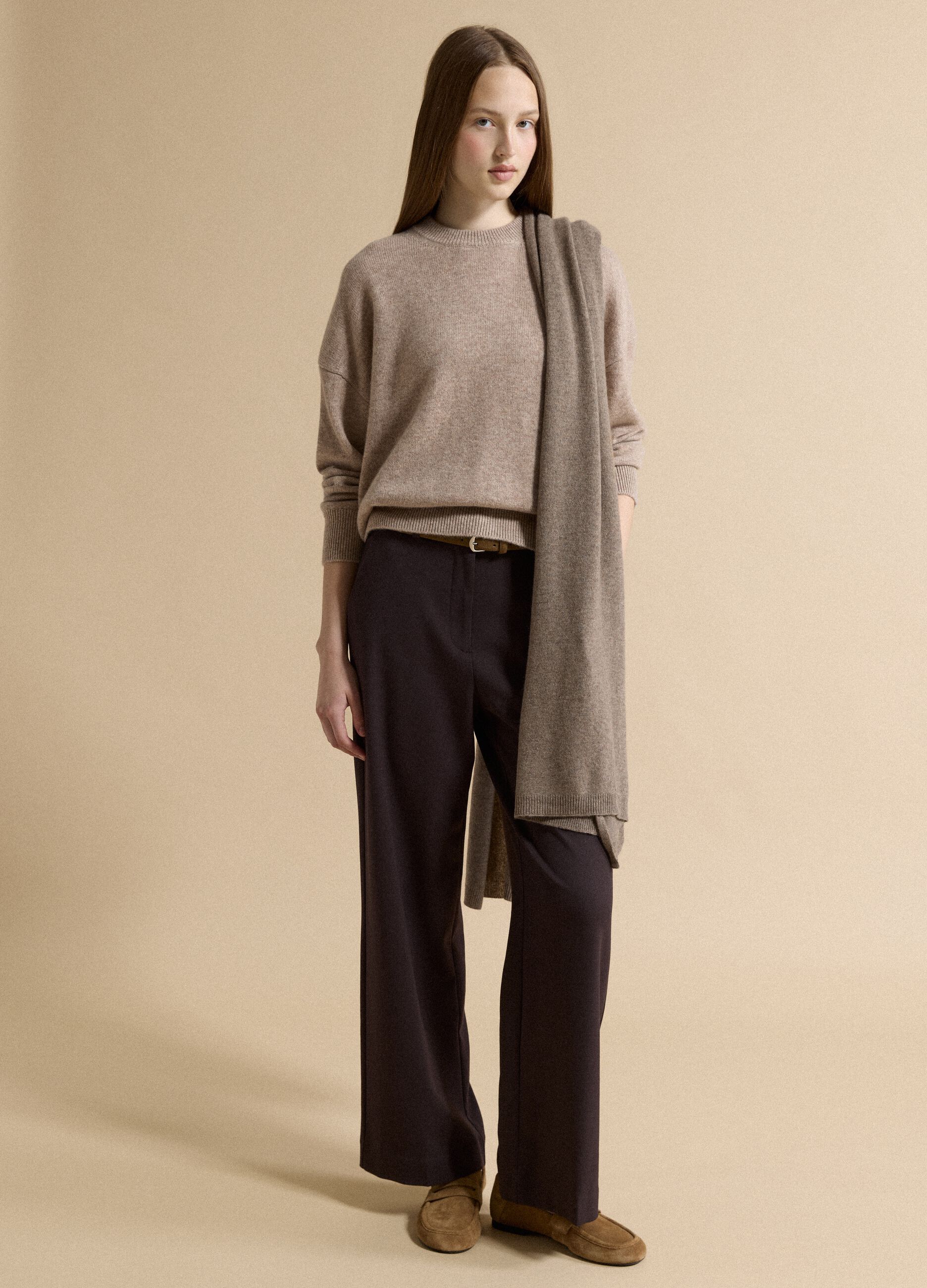 Beige pure cashmere scarf