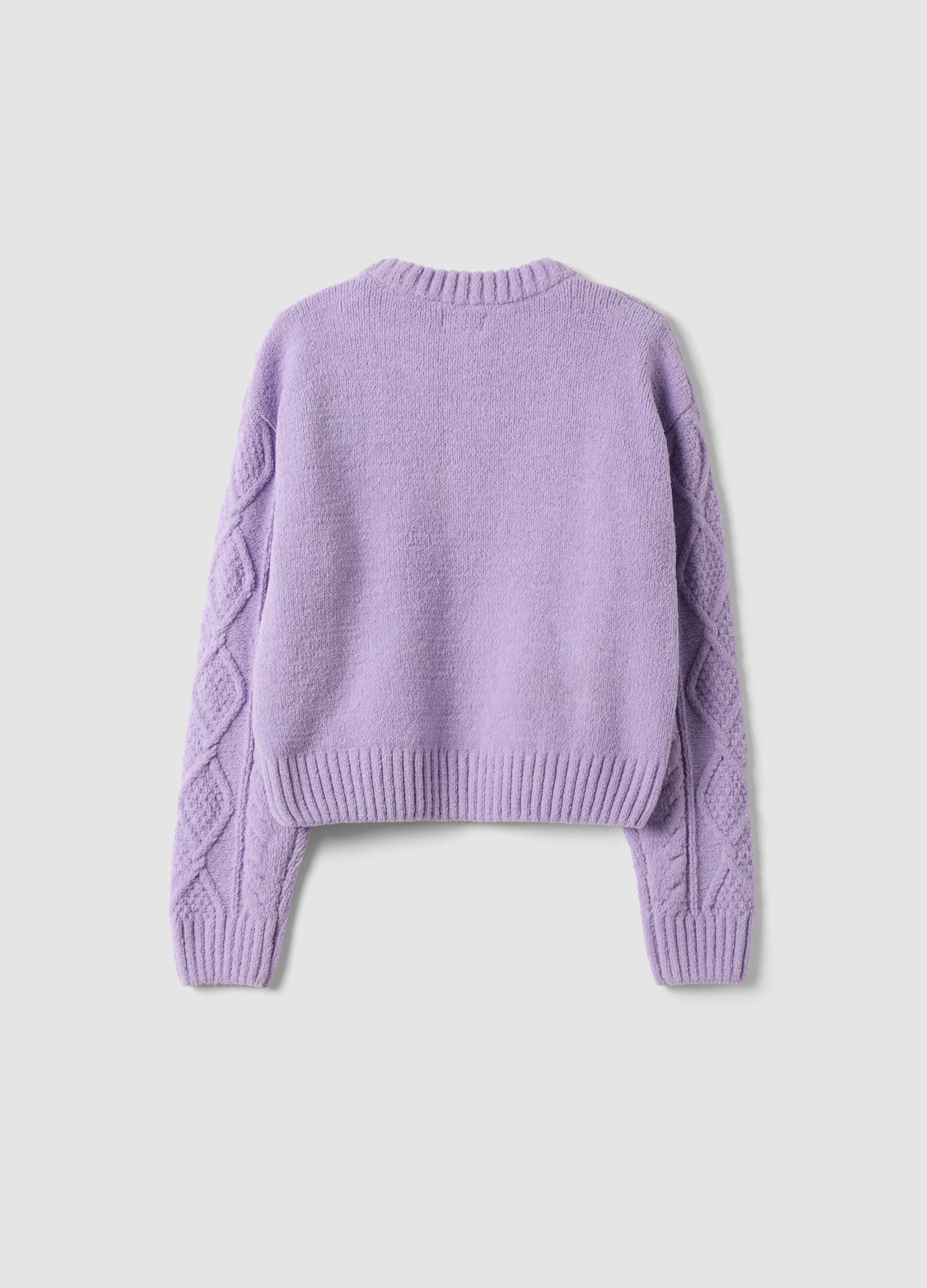 Purple and pink cable-knit crew neck jumper