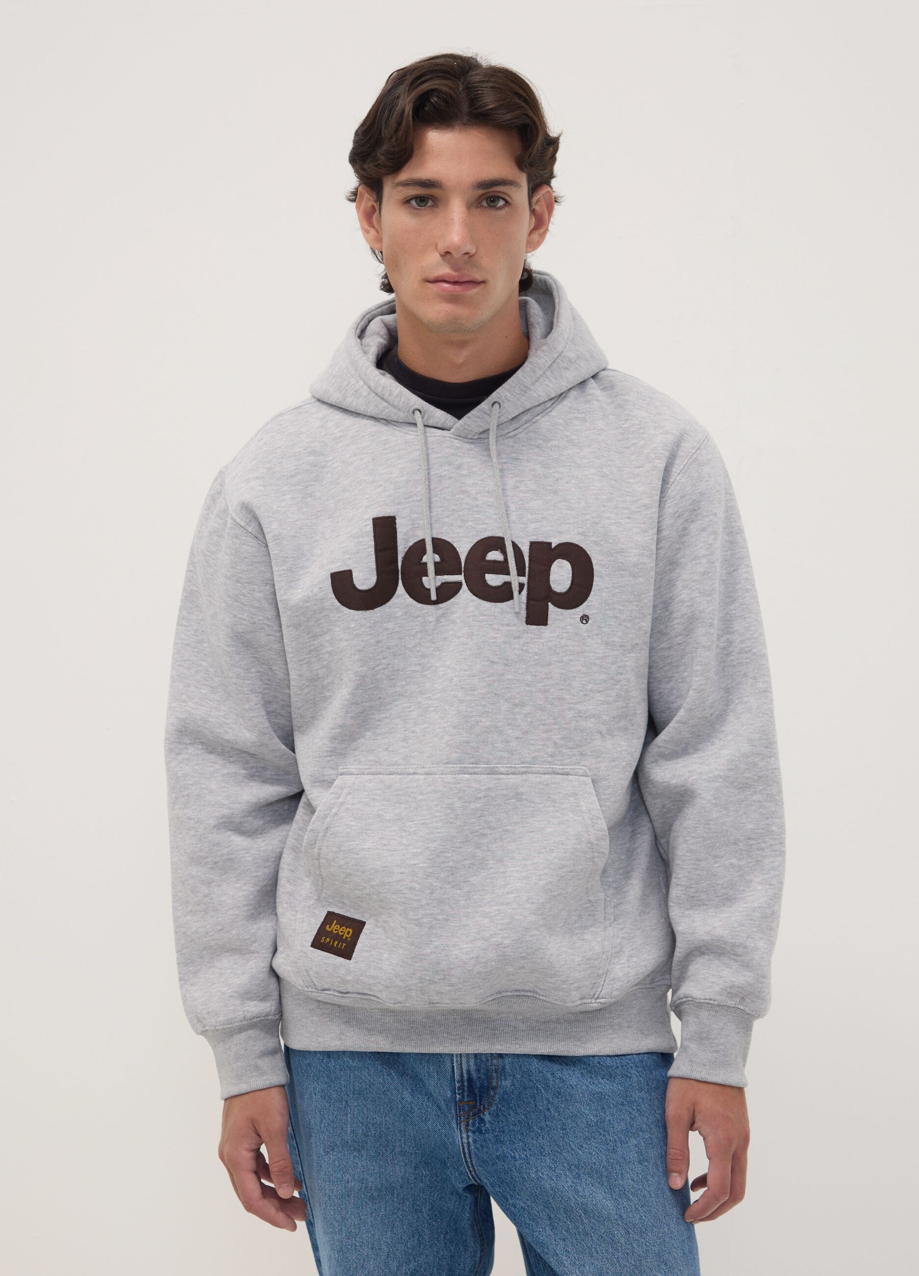 Grey cotton-blend hoodie with Jeep print, relaxed fit