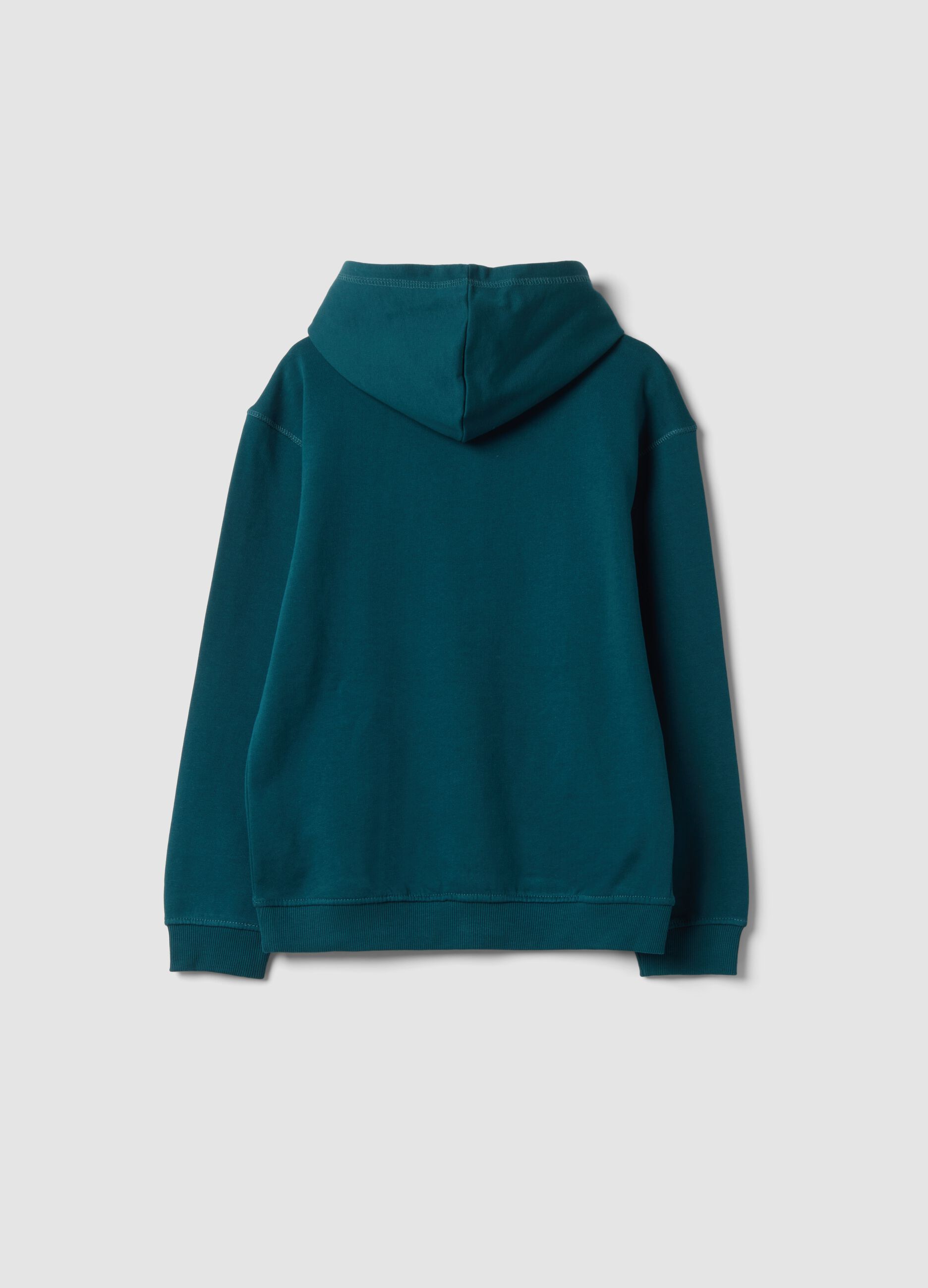Felpa verde con cappuccio e girocollo in puro cotone organico