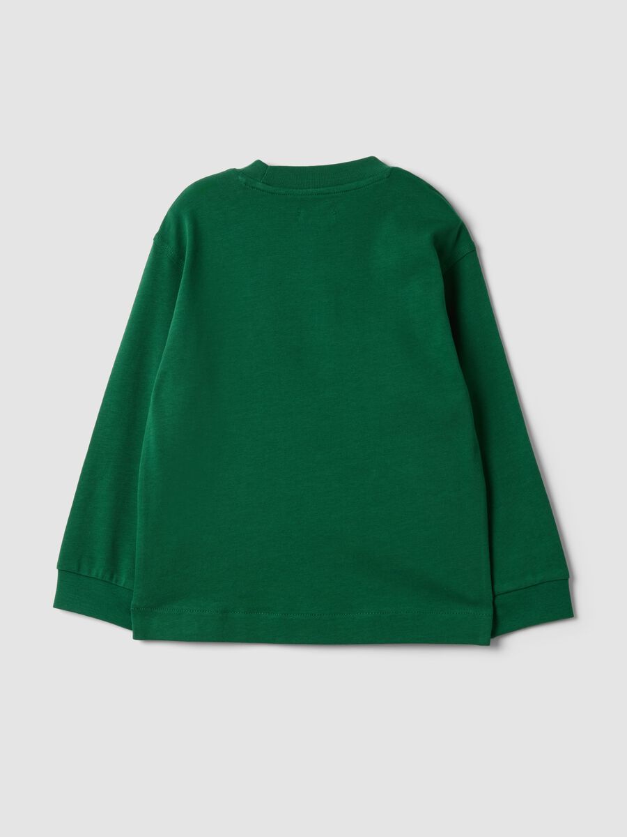 Green long-sleeve crew-neck pure cotton T-shirt for boys_4