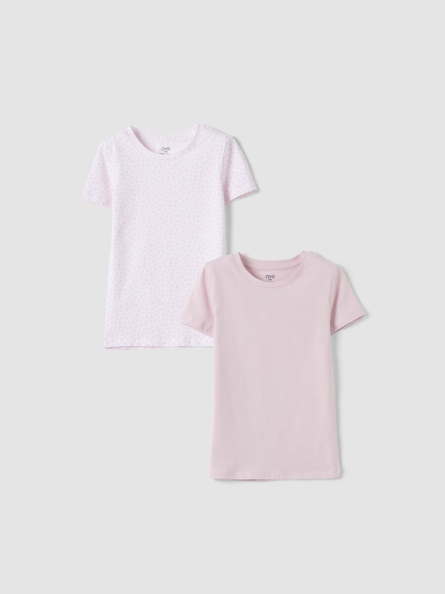 2-pack pink stretch organic cotton crew-neck T-shirts with print_0