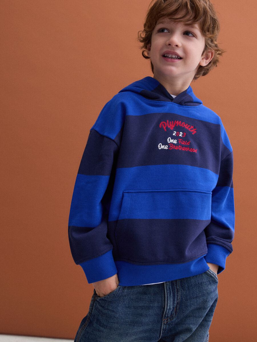 Navy blue pure cotton striped oversized hoodie_0