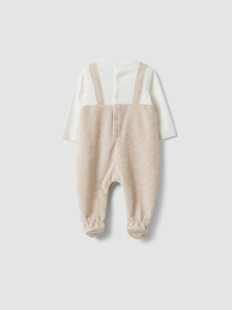 Beige organic cotton blend baby sleepsuit with feet_1