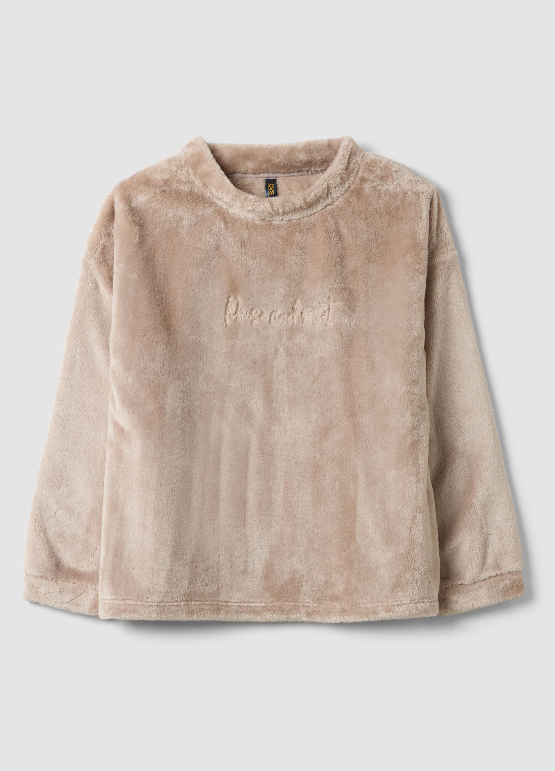 Taupe-grey embroidered regular-fit pyjama top