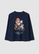 Blue oversized pure cotton crew-neck T-shirt with Mario Kart print_0