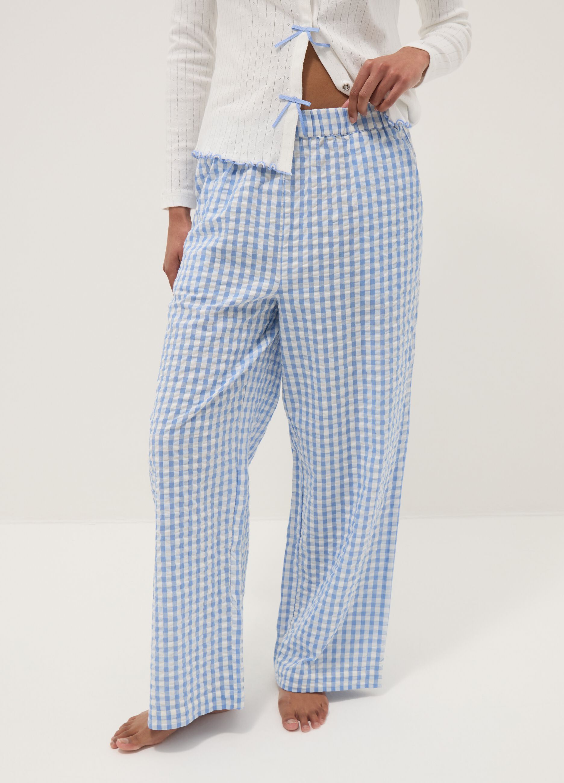 Multicolour check pure cotton pyjama trousers regular fit