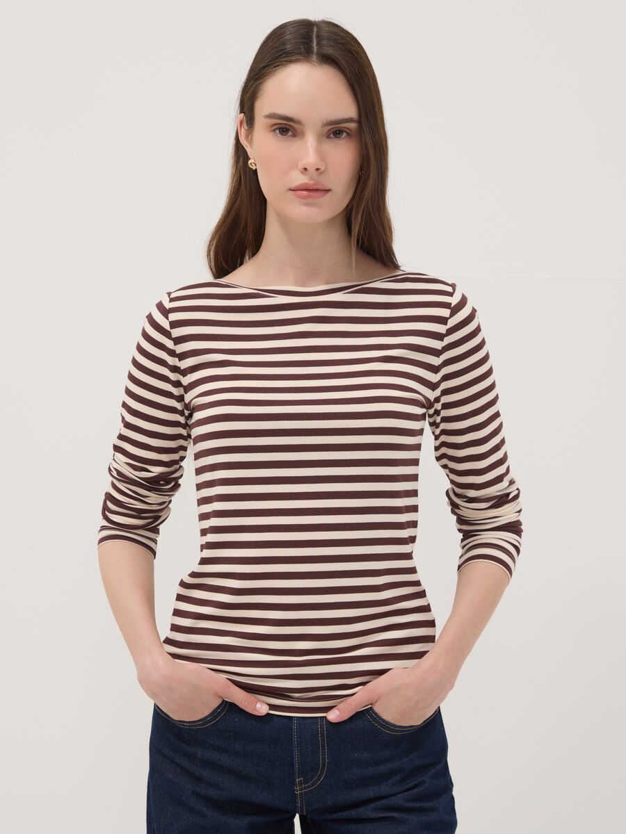 Multicolour striped slim-fit stretch viscose T-shirt_1
