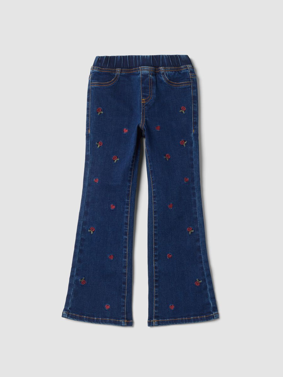 Blue flared cotton and stretch viscose jeggings_0
