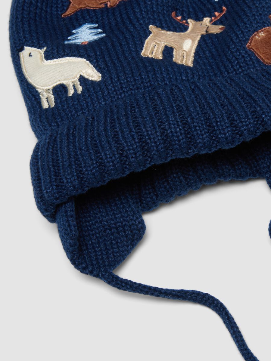 Blue jacquard knit hat and mittens set_1