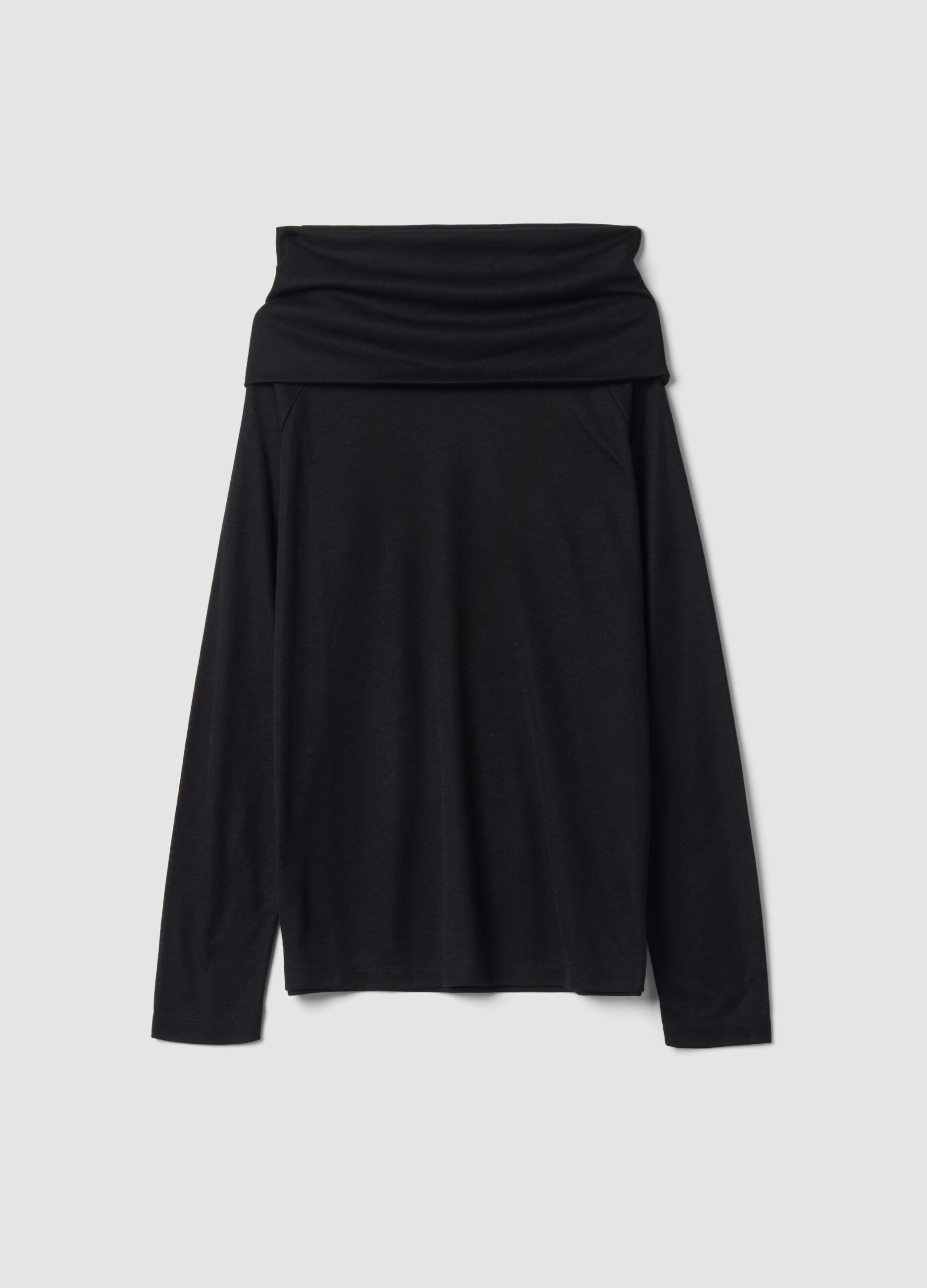 Black viscose-blend top with shawl collar, regular fit