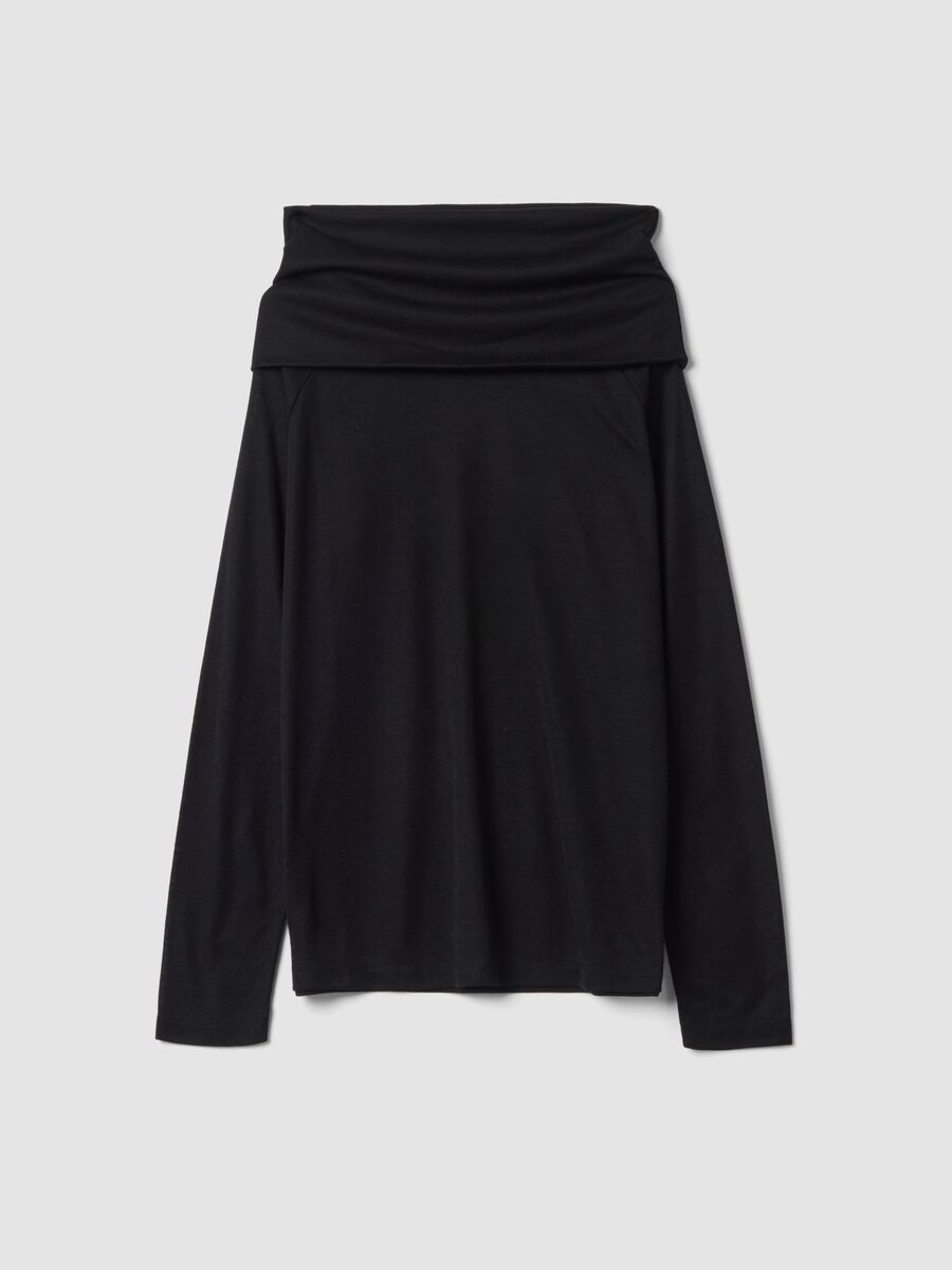 Black viscose-blend top with shawl collar, regular fit_0