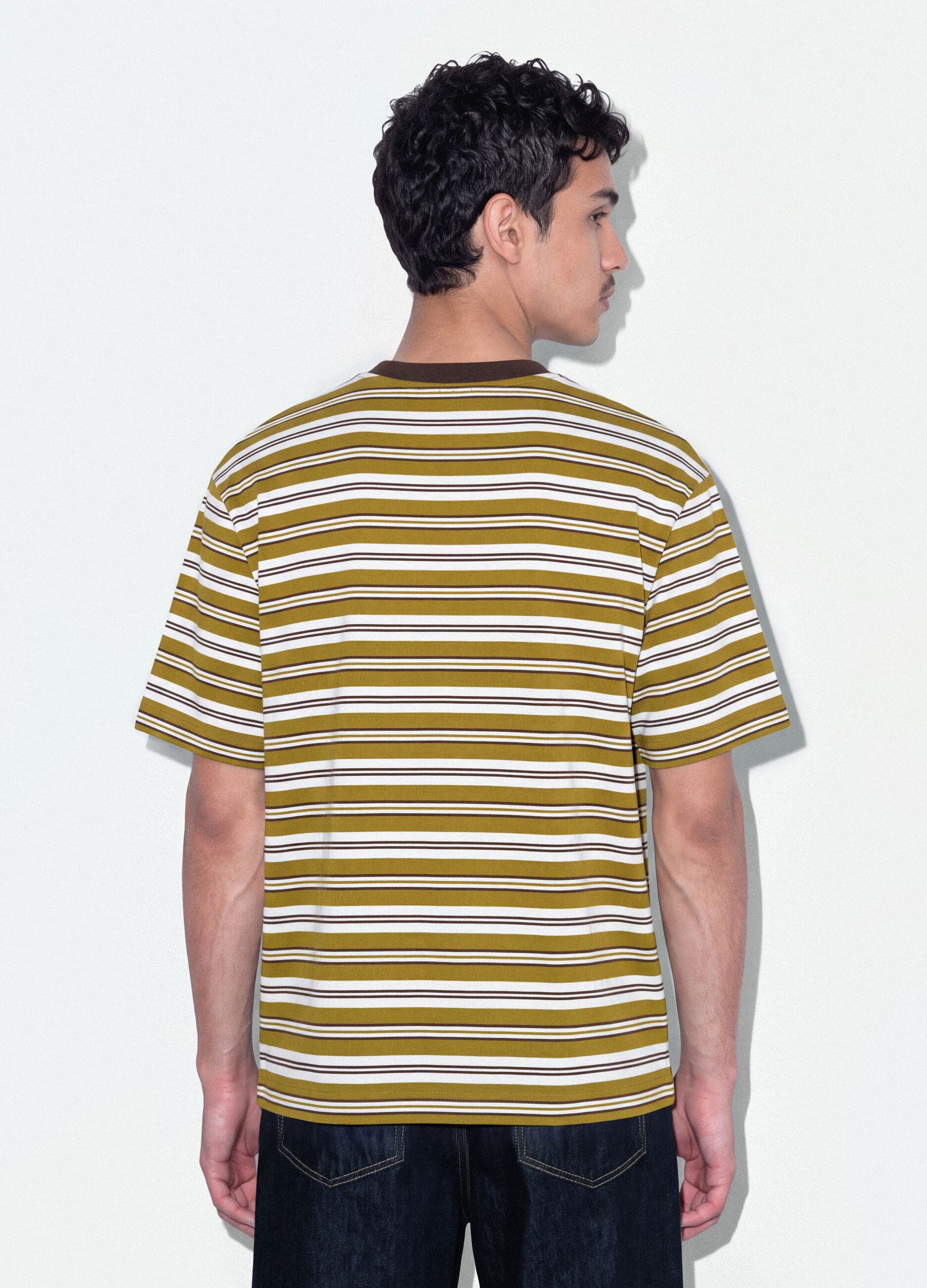 T-shirt marrone a righe in puro cotone boxy fit
