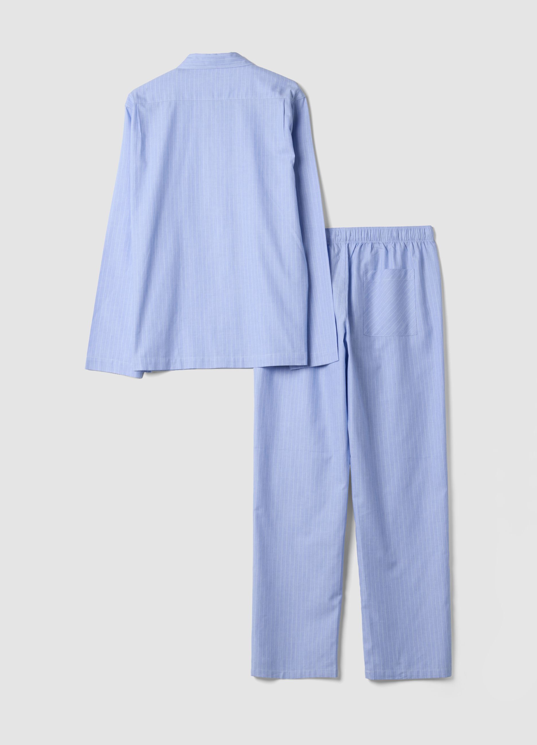 Blue striped pyjamas in pure organic cotton with collar