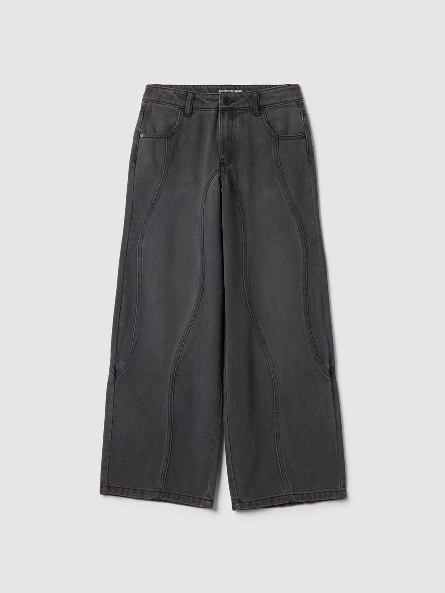 بنطلون جينز رمادي من مزيج القطن للبنات_3