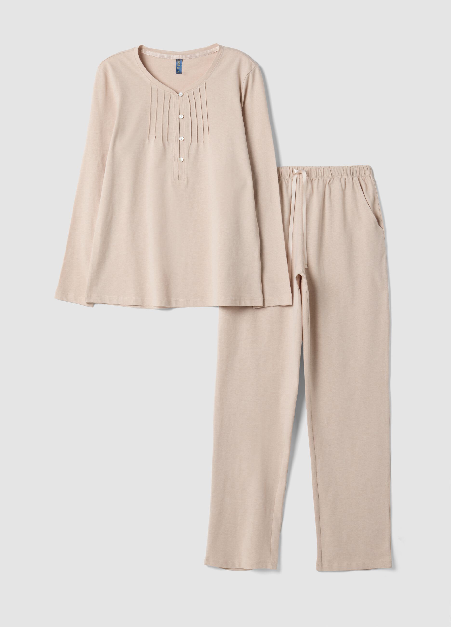 Pigiama beige in misto cotone organico con Collo serafino