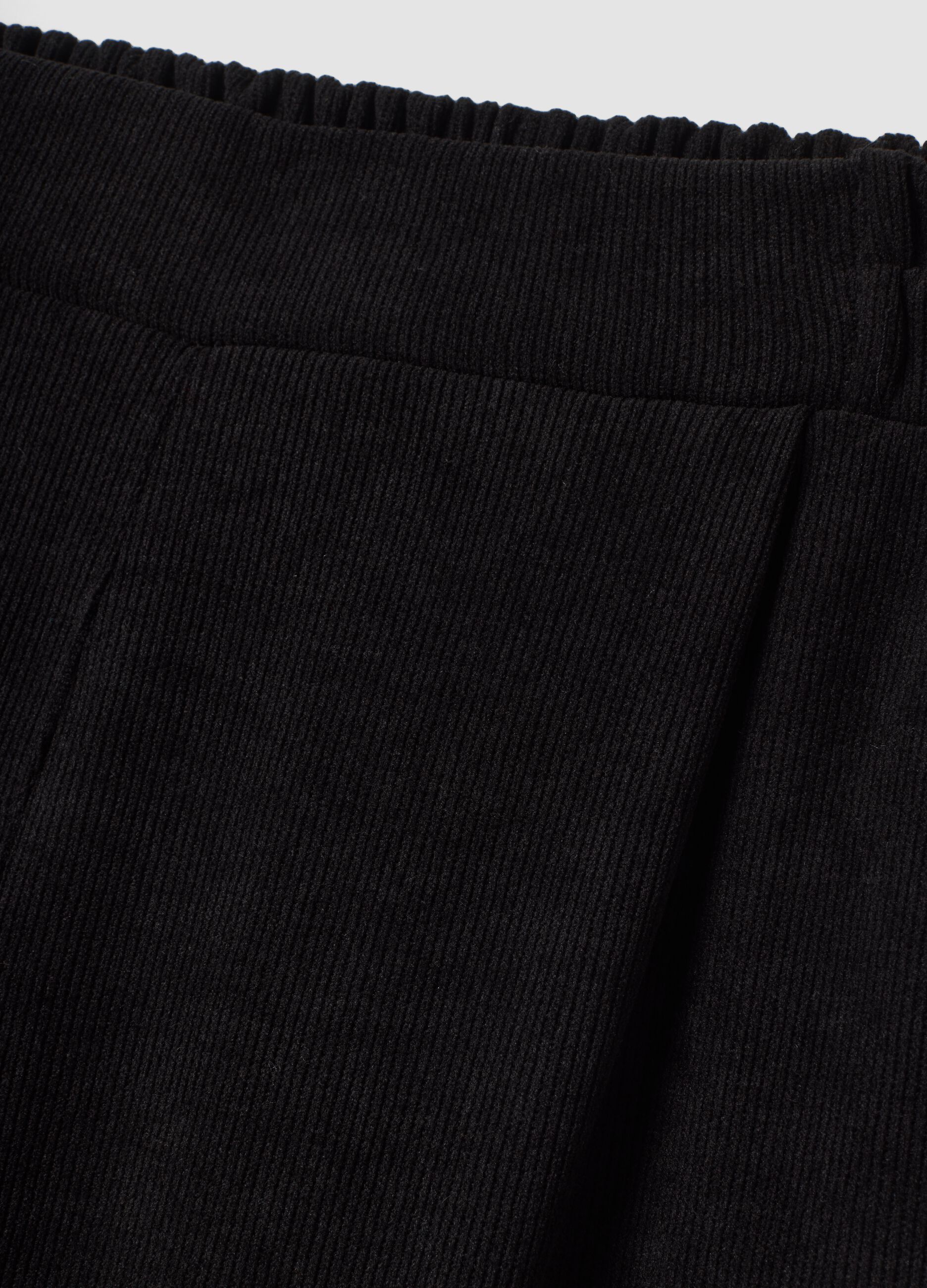 Black ribbed stretch-fabric trousers, regular fit