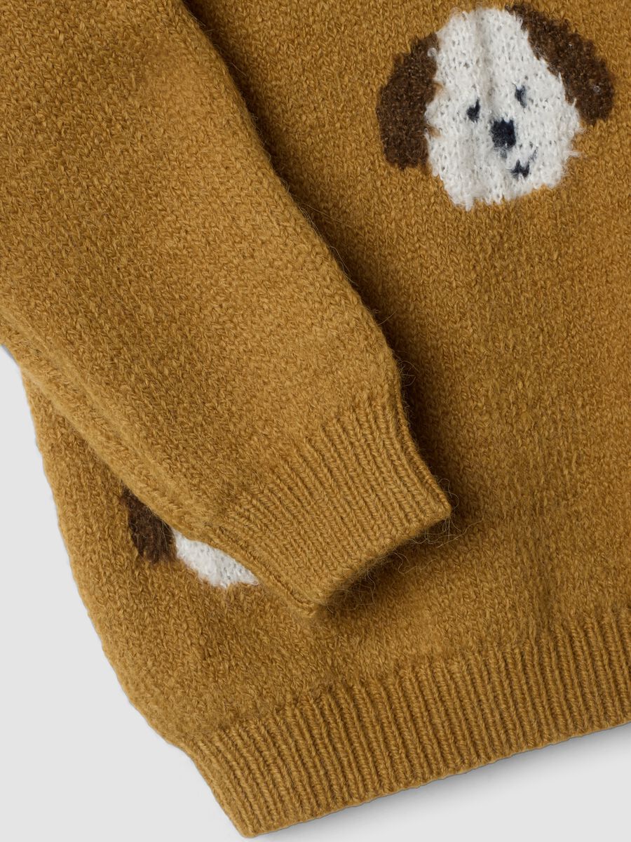 Brown jacquard crew-neck jumper with puppies_3